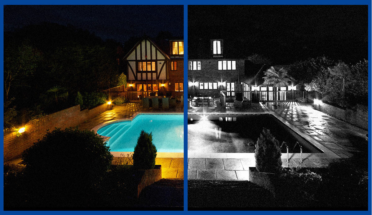Technologie bezpěčnostních kamer FullColor a porovnáni nočního obrazu domu