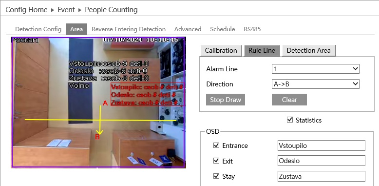 Inteligentní analýza - funkce detekce lidské tváře | ELNIKA plus, s.r.o. Počítání průchodů osob na linii