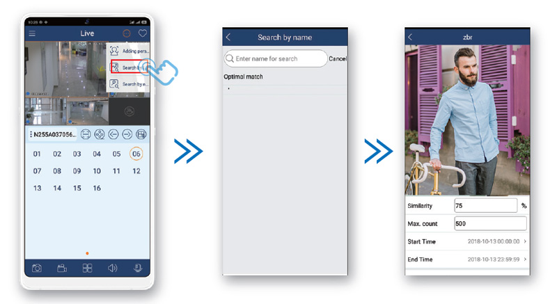 Vyhledání osoby podle jména | ELNIKA plus, s.r.o. Vyhledání osoby podle jména uloženého v databázi NVR rekordéru