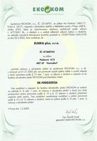 Certifikát o plnění předpisů o likvidaci obalů | Elnika s.r.o. Certifikát o plnění předpisů o likvidaci obalů