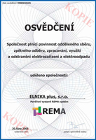 Osvědčení o zapojení do REMA systému | Elnika s.r.o. Osvědčení o zapojení do REMA systému