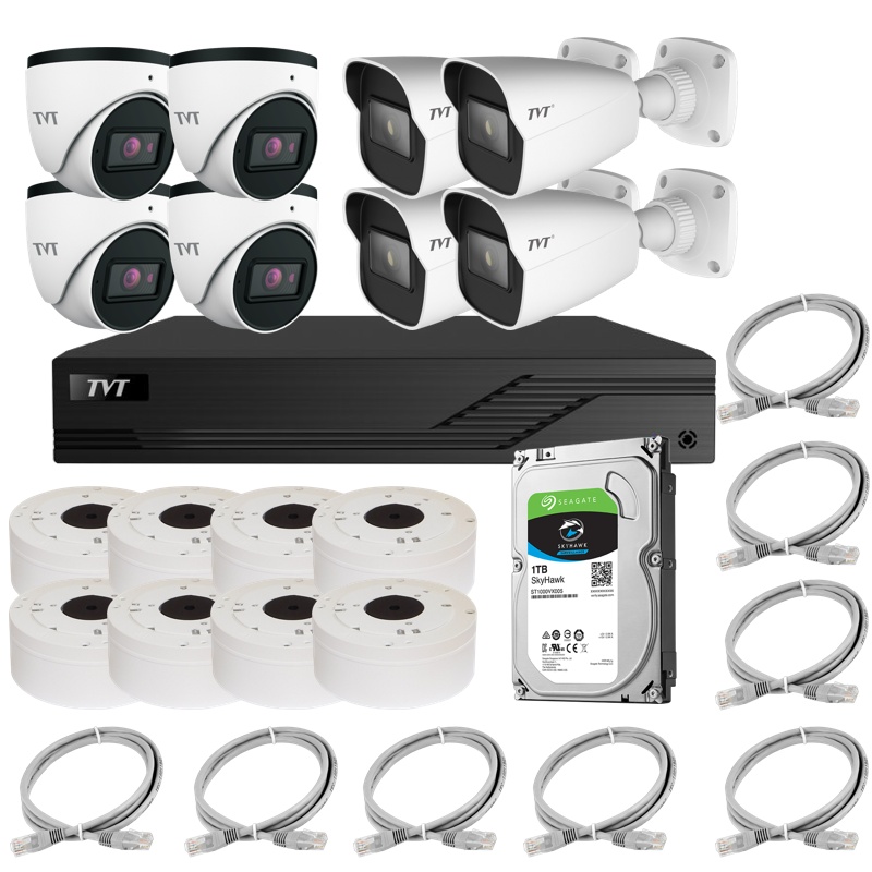Komplet PoE SET 8 kamer 2MPix - NVR 208 POE ELN + 4x TD-9524S4 + 4x TD-9421S4 + HDD